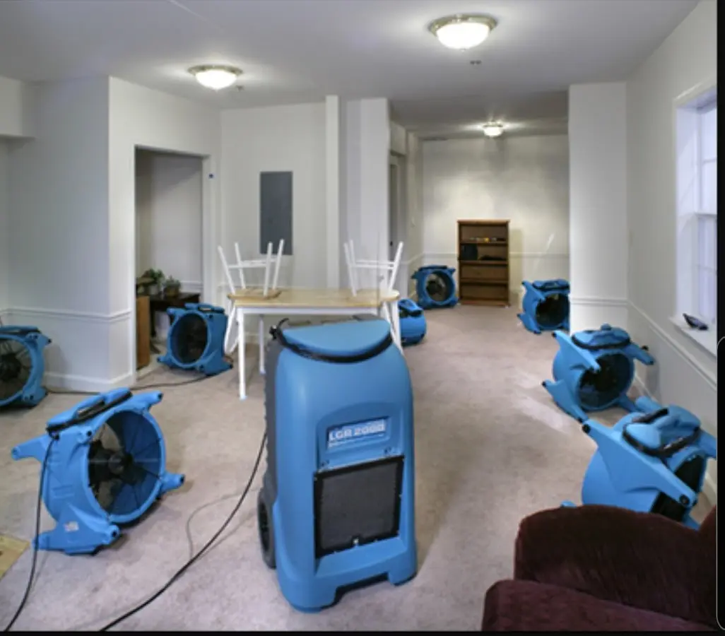 Air movers and dehumidifier setup for Water Damage Restoration in Cherokee Village